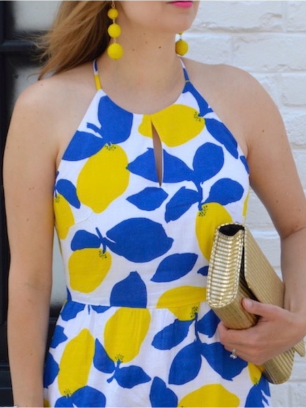 LOFT Yellow & Blue Lemon-Print Sleeveless Midi Dress Size 8 - Picture 9 of 11